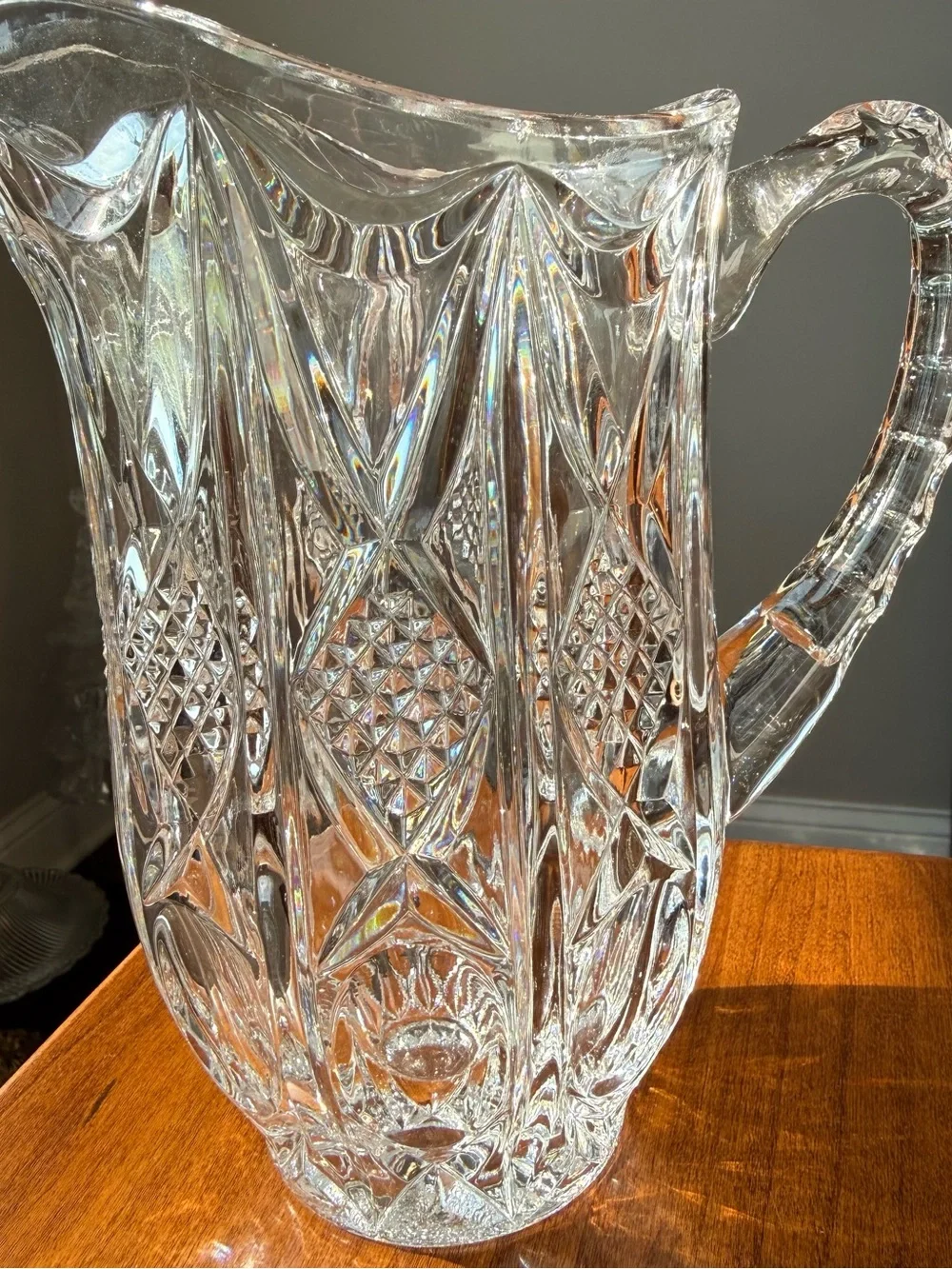 Vintage Cristina West Germany 24% Lead Crystal Pitcher - Diamond Cut